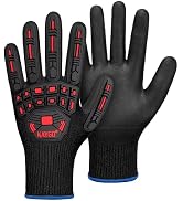 KAYGO Impact Reducing Work Gloves for Men, KG30NB TPR Impact Reducing Mechanic ANSI Cut level A3 ...