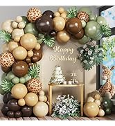 HILAVO Sage Green Brown Balloon Garland Kit Olive Green Gold Safari Balloons Arch Animal Print Ba...