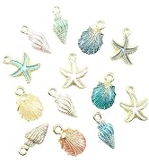 13 Pcs Starfish Conch Sea Shell Pendants Mixed Random DIY Charms Sea Necklace Pendant for Women J...