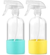 TTTred Glass Spray Bottles (2-Pack) with Silicone Sleeve - 16oz Empty Refillable Bottles - Adjust...