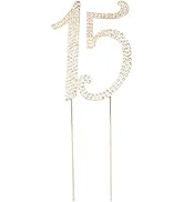 Toyvian 15 Cake Topper Birthday Number 15 Crystal Rhinestones Cake Topper 15th Cake Decoration fo...