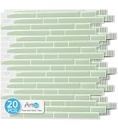Art3d Linear Subway Design Tile Peel and Stick Backsplash, 20-Sheet, Teal | 12 x 12 Inch, Self-Ad...