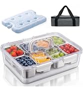 Koocovel Stainless Steel Snackle Box with Ice Pack & Insulated Bag, 8 Removable Cups with Lids, P...
