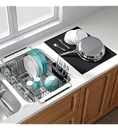 JASIWAY Black Dish Drying Rack in Sink with Mat, Expandable Stainless Steel Dish Drainers for Kit...