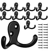 IBosins 10 Pack Heavy Duty Double Prong Coat Hooks Wall Mounted with 20 Screws Retro Double Hooks...