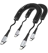 Coiled USB C to Lightning Cable, 2Pack Retractable USB C iPhone Charger Cord for Car Short Coiled...