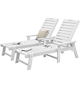 DWVO Patio Lounge Chair Set of 2 with Wood Texture, Oversized HDPE Pool Lounge Chair with Wide Ar...
