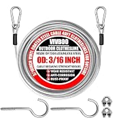 VIVBOO 40ft Clothes Line Outdoors 3/16" Wire Ropes Silver PVC Coating Laundry Drying Clothesline ...
