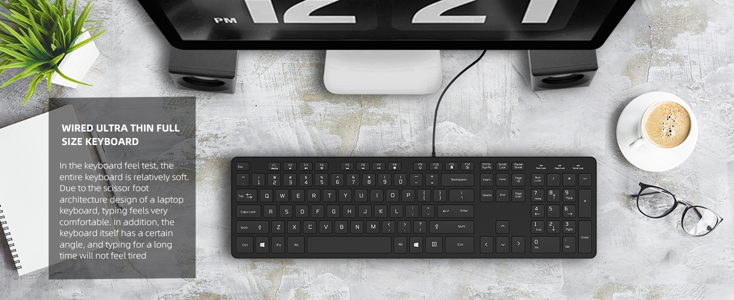 Low-Profile Flat Keyboard with US Layout (QWERTY),Ultra-Slim Quiet Computer Keyboard for PC Windows