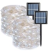 QITONG Solar Fairy Lights Outdoor Waterproof, 2 Pack Each 66ft 200 LED White Christmas String Lig...