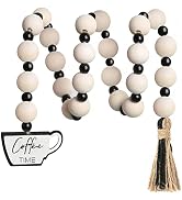 Coffee Wood Bead Garland with Tassel Rustic Farmhouse Tiered Tray Decor Boho Beads Decorative Bea...