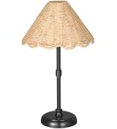 Folux Cordless Boho Rattan Table Lamp Black, 5200-mAh Rechargeable Battery, 3-Level Brightness Di...
