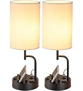 Dreamholder Table Lamp with 3 USB Charging Ports, Modern Desk Lamp with AC Outlet and Phone Stand...