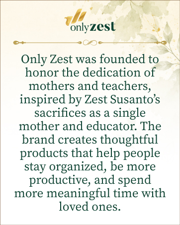 Only Zest founder story graphic honoring mothers and teachers,