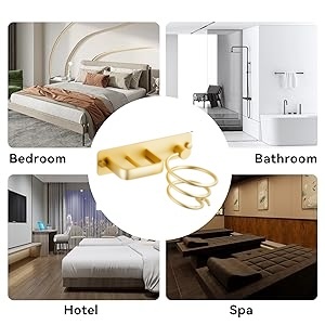 Composite of five hotel amenity images: bedroom, bathroom, hotel exterior, spa, and a soap dish with toiletries. Showcases luxurious accommodation features.