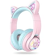 iClever Cat Ear Kids Bluetooth Headphones, LED Lights Up, 74/85/94dB Volume Limited, 50H Playtime...
