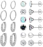 Nunpag 10 Pairs Stainless Steel Stud Earrings Colorful CZ Stud Earrings 20G Stud Earings 8mm 10mm...