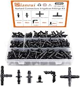 Dianrui 220PCS Drip Irrigation Fittings Kit, Barbed Connectors Parts 1/4'' Barbed Connectors Irri...