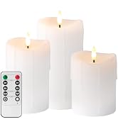 Velsyn White Flameless Candles with Remote and Timer, Real Wax Made Wax Drip LED Pillar Candles B...