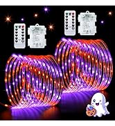 JMEXSUSS 2 Pack Orange and Purple Battery Operated Halloween String Lights Outdoor Warterproof To...