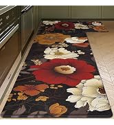 Black Kitchen Rugs Sets of 2 Boho Flora Non Slip Waterproof Padded Soft Kitchen Mats for Laundry ...