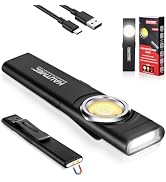 HAUTMEC Slim Flat Flashlight Rechargeable Work Light with USB-C Fast Charging, Pocket Flashlight ...