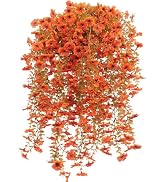 Rowfad 6 Pcs Artificial Hanging Mums Flowers Outdoor, Orange UV Resistant Fake Hanging Fall Plant...