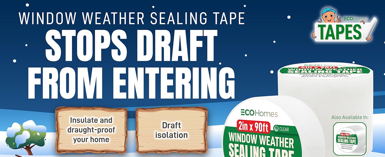 Sealing tape blocks drafts around windows, doors, and AC units to keep your home comfortable.