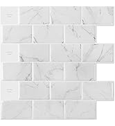 Art3d 10-Sheet Peel and Stick Subway Backsplash, 12 in. x 12in. White Marble Design