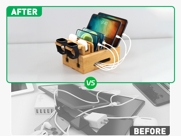 Bamboo charging station organizer