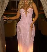 Womens Sexy Halter Mesh Backless Maxi Dress Summer Sleeveless Cutout Draped Going Out Cocktail Dr...