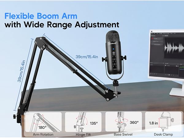 Flexible Boom Arm with Wide Range Adjustment