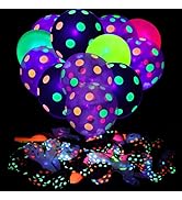 90 Pcs UV Neon Balloons,Neon Polka Dot Glow Party Balloons UV Black Light Balloons Glow in the da...