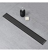 SaniteModar Linear Shower Drain, Black Shower Drain 24 inch with Flat and Tile Insert 2 in 1 Pane...