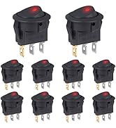 VEXUNGA Round Lighted Rocker Switch 12V 20A DC Red Led Light Circle Rocker Switches On Off 3 Pin ...