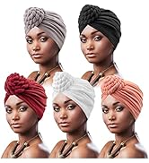 DRESHOW 5 Pack Knotted Headwraps for Women African Turban Pre-Knotted Beanie Headwraps Hair Covers