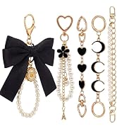 ZJO 5 Piece Purse Extender Chain and Bow Keychain Kit, Pearl Handbag Strap Replacement with Heart...