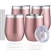 MEZMUT 12 Oz Insulated Wine Tumbler with Lid Double Wall Vacuum Stainless Steel Wine Glass Coffee...