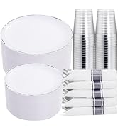 KIRE 350 PCS Plastic Dinnerware Set for 50 Guests, Silver Plastic Plates Include 50 Dinner, 50 De...