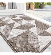 OLANLY Door Mat Indoor Entrance Washable 32x20, Odor-Free Low-Profile Front Back Geometric Doorma...