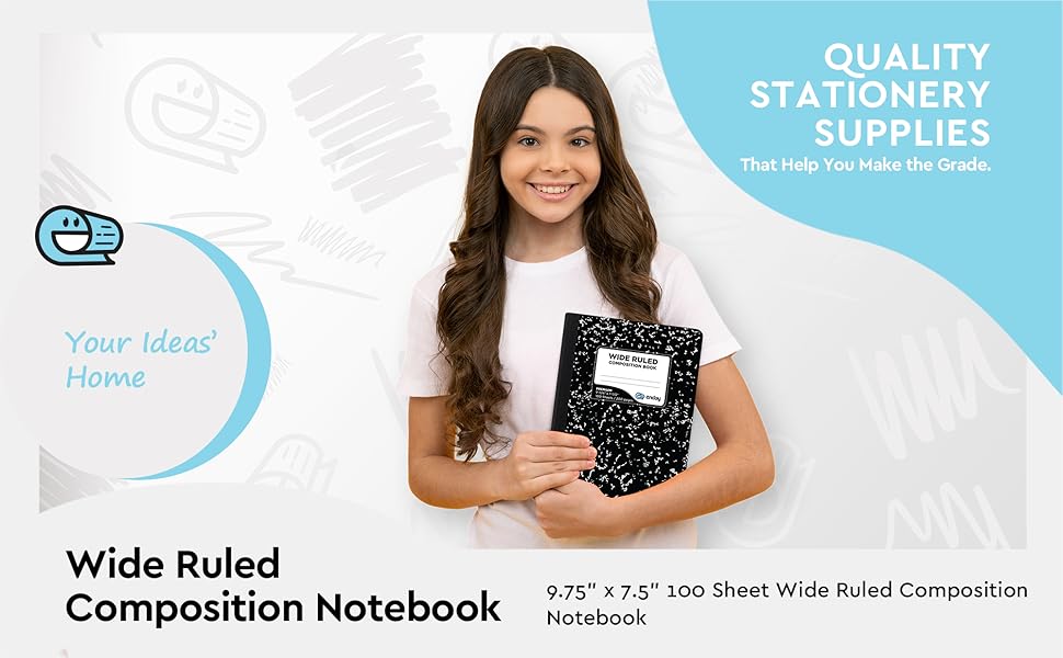 Emraw Black & White Marble Style Cover Composition Book