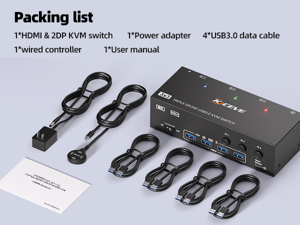 Packing List for HDMI+2 DP kvm switch