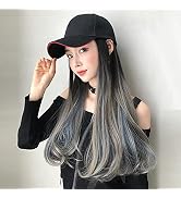 AIKO PRO Baseball Cap with Hair Extensions for Women Adjustable Black Hat Attached With Synthetic...
