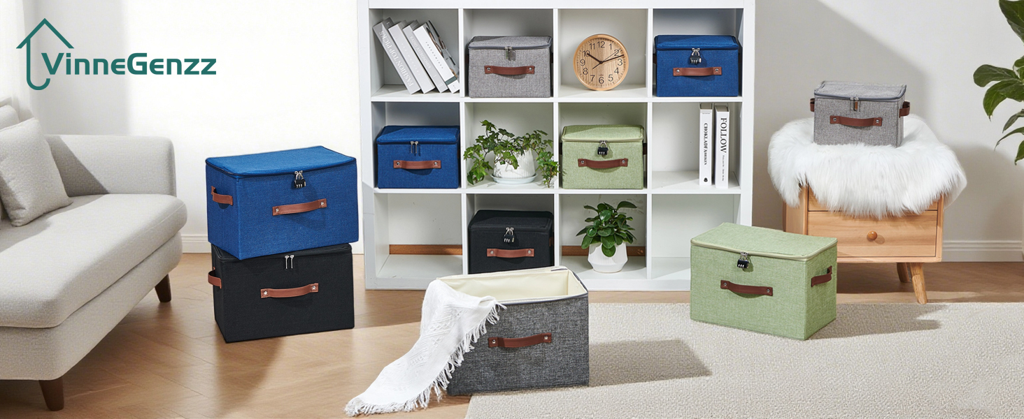 VinneGenzz Fabric Storage Boxes with Locking Lid