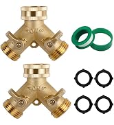 Triumpeek 2-Pack Brass Garden Hose Splitter, 3/4 Inch 2-Way Y Shaped Water Faucet Adapter with Du...