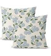 DAFENA Spring Pillow Covers 18x18 Inch 2 Pcs Blue Green Hydrangea Flower Decor Throw Pillows Vint...