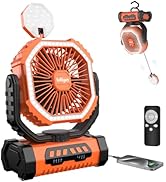 lollyes Outdoor Camping Fan with Light, 20000mAh Battery Powered, Rechargeable Portable Fan with ...
