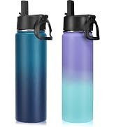Neihepal 22 oz Insulated Water Bottles with Leak Proof Straw Lid, Wide Mouth Double Walled Vacuum...