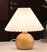 KUNJOULAM Small Pleated Table Lamp, Modern Bedside Nightstand Lamp with Beige Lampshade