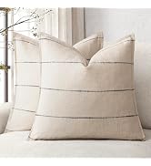 Foindtower Set of 2 Decorative Cozy Linen Striped Throw Pillow Covers Soft Farmhouse Modern Cushi...